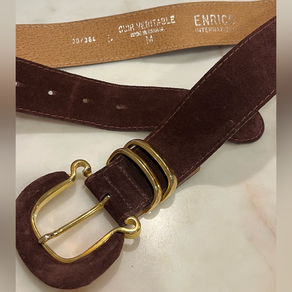 Vintage Enrico International Burgundy Suede Belt with Gold Buckle – Size S/M - Picture 3 of 5